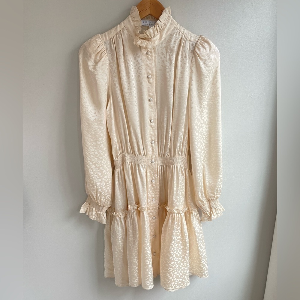 Hunter Bell Joplin Ivory Silk Jacquard Mini Dress, Small